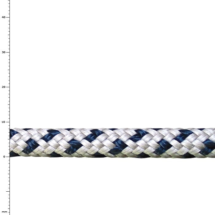 Corde Bee-Line 8 en blanc et bleu, tressée serrée, sans indication visible du fabricant ou du type
