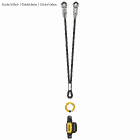Exemple d’illustration avec deux boucles noires et jaunes, une bague dorée et un Absorbica de Petzl en jaune et noir avec lettres blanches