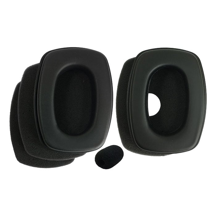 Kit d’hygiène ECC avec deux coussinets d’oreille rectangulaires noirs et un petit couvercle de microphone en mousse noire