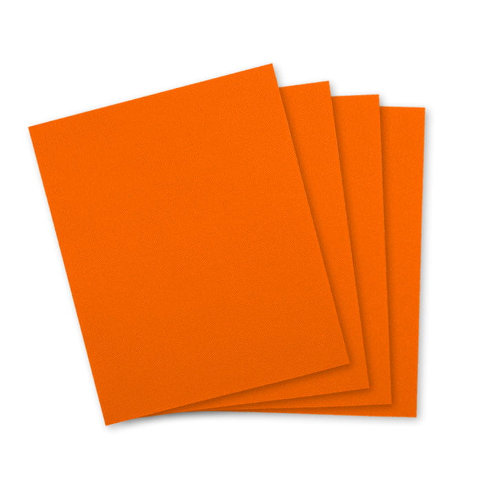 Tissu patchwork orange, quatre morceaux de tissu carrés les uns sur les autres
