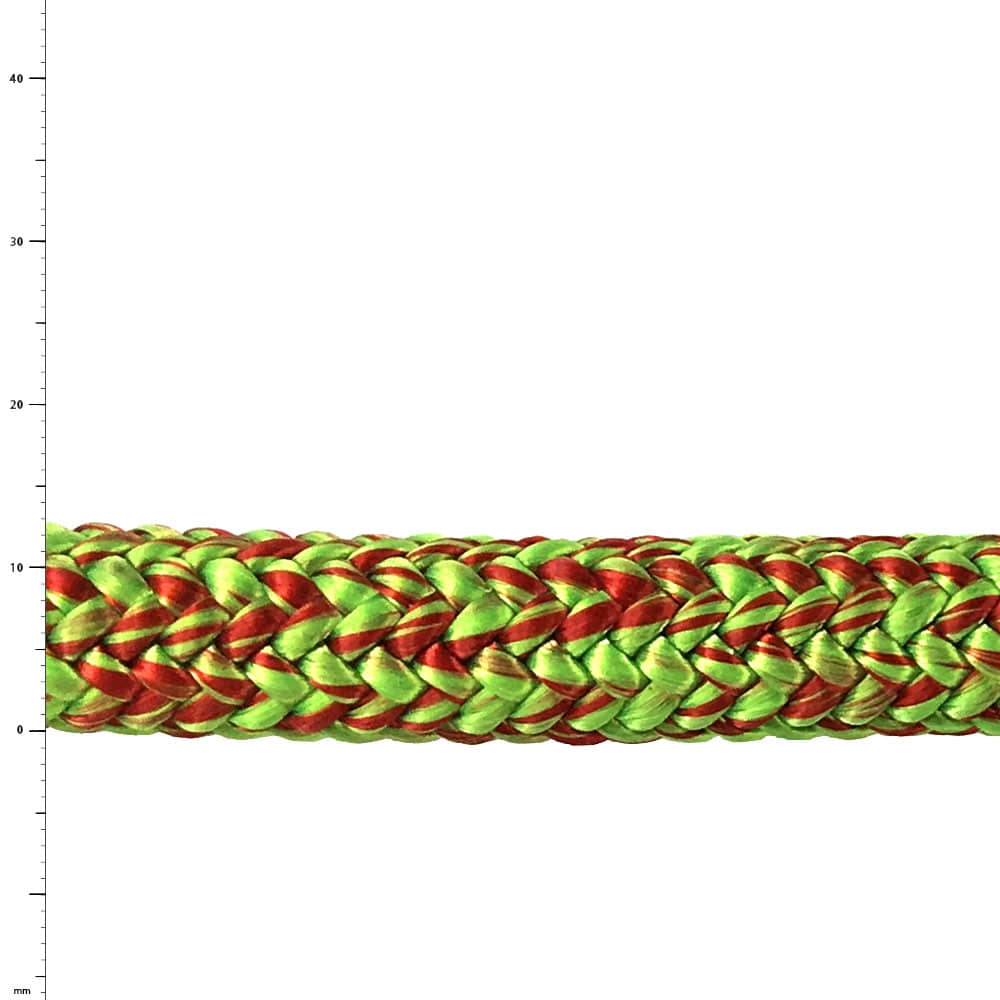 Corde de lignum en vert et rouge tressé aspect sur fond blanc