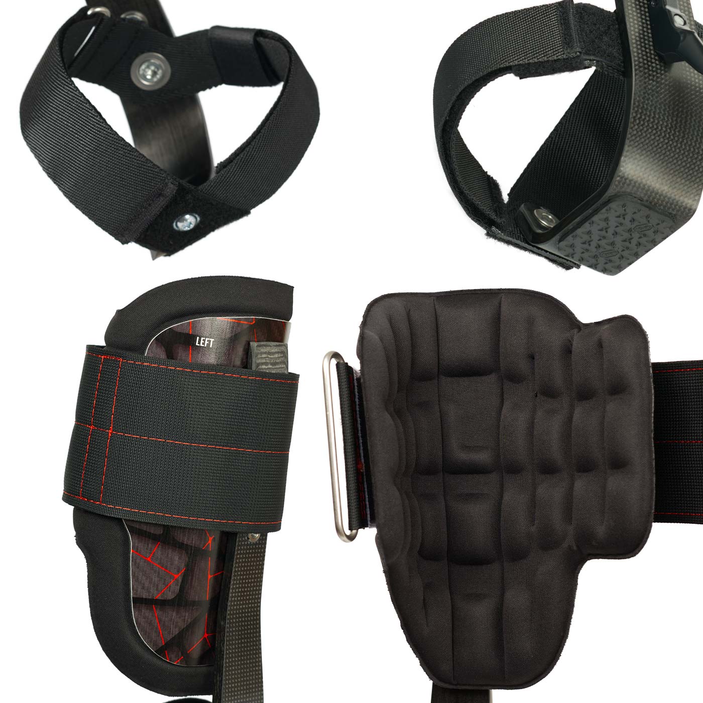 Distel Carbon 3.1 Velcro de Distel, gros plan sur le velcro noir rembourré et la sangle de pied, vue détaillée