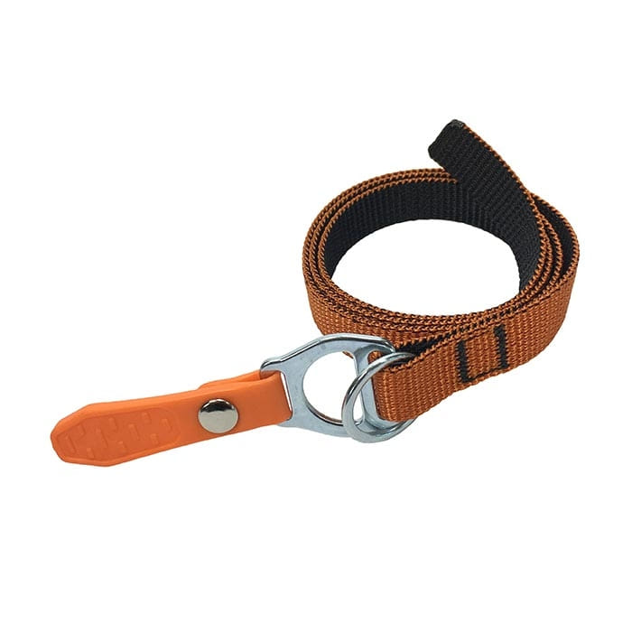 Haut en sangle Quick Step, sangle marron-noir avec extrémité en plastique orange et anneau en métal