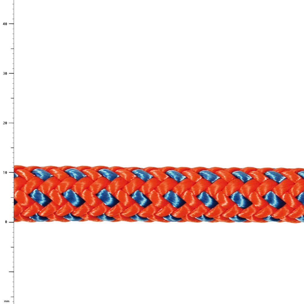 Tachyon Orange, gros plan d’une corde tressée orange et bleue sans boucle