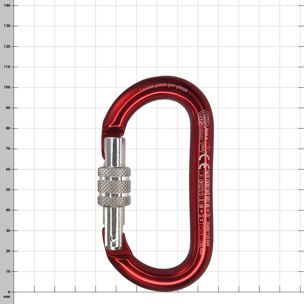 Mousqueton ovale Screwlock rouge avec bouchon à vis, nom du produit Oval Screwlock