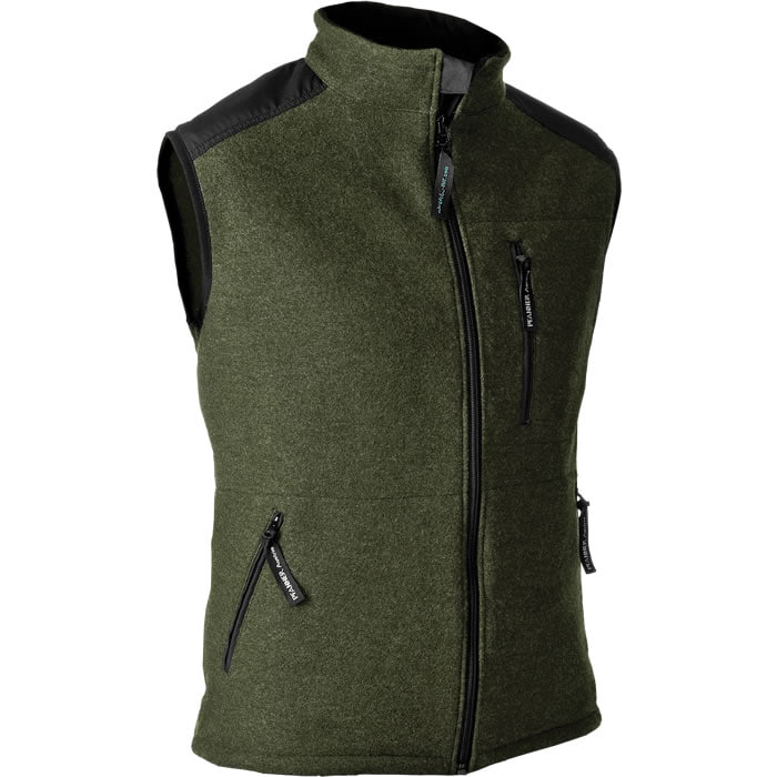 Gilet en Wooltec, gilet sans manches vert avec fermeture éclair et épaules noires