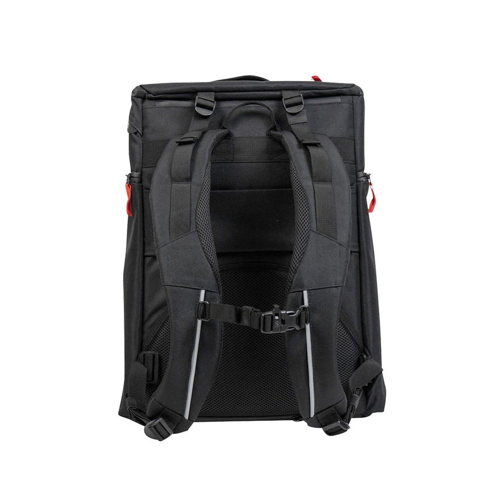 Vue arrière du sac à dos noir Baby Mule, fabricant non visible, avec bretelles et sangle de poitrine rembourrées