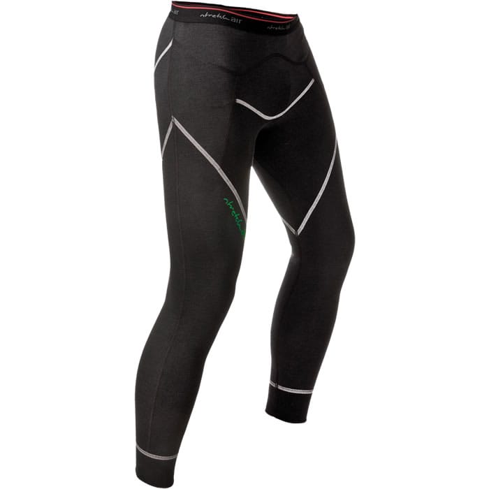 Pantalon thermique en mérinos-modal, pantalon thermique noir avec coutures blanches et ceinture rouge, sans nom de fabricant visible