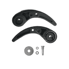 Levier de déverrouillage LOV, deux leviers en plastique incurvés noirs et quatre pièces métalliques, dont une rondelle, un écrou, une petite rondelle et une vis