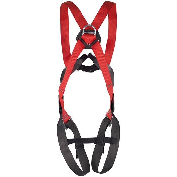 Harnais de sécurité Basic Duo avec sangles rouges et grises, arrière avec anneau métallique visible