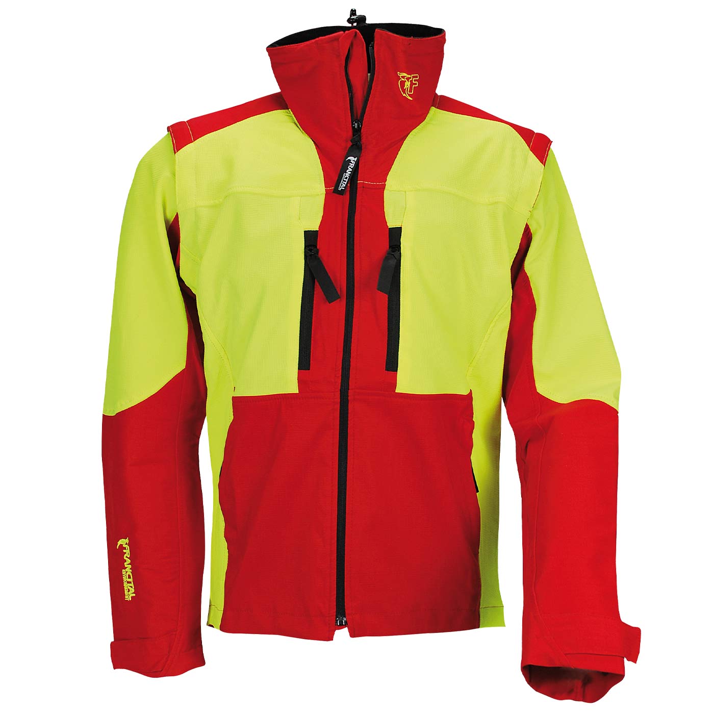 Blouson Grignan R rouge et jaune avec fermeture éclair noire et deux poches avant zippées noires