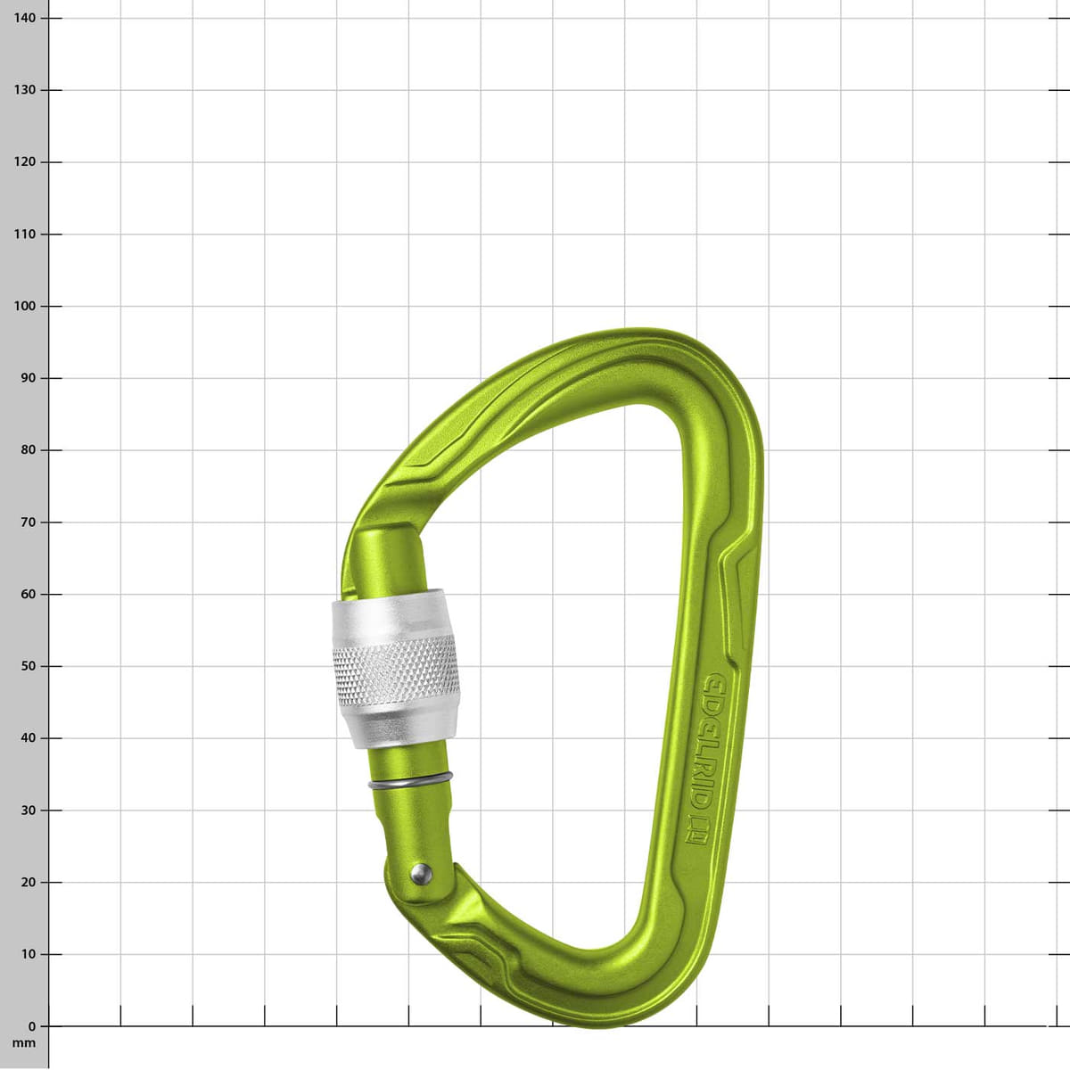 Mousqueton vert Edelrid Pure Screw III avec verrouillage à vis sur fond à carreaux