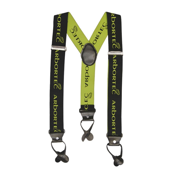 Bretelles Arbortec en noir et vert avec lettrage jaune et clips métalliques