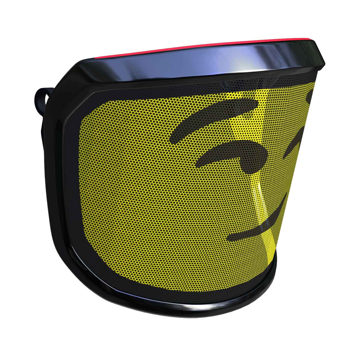 Visière PROTOS® Arbormoji avec cadran jaune et motif smiley clignotant noir, cadre noir, vue latérale de la droite