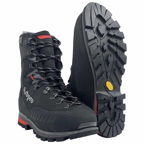 Orion Arbpro chaussure de travail haute noire avec lacets et semelle crantée, vue de face et de côté, perspective différente