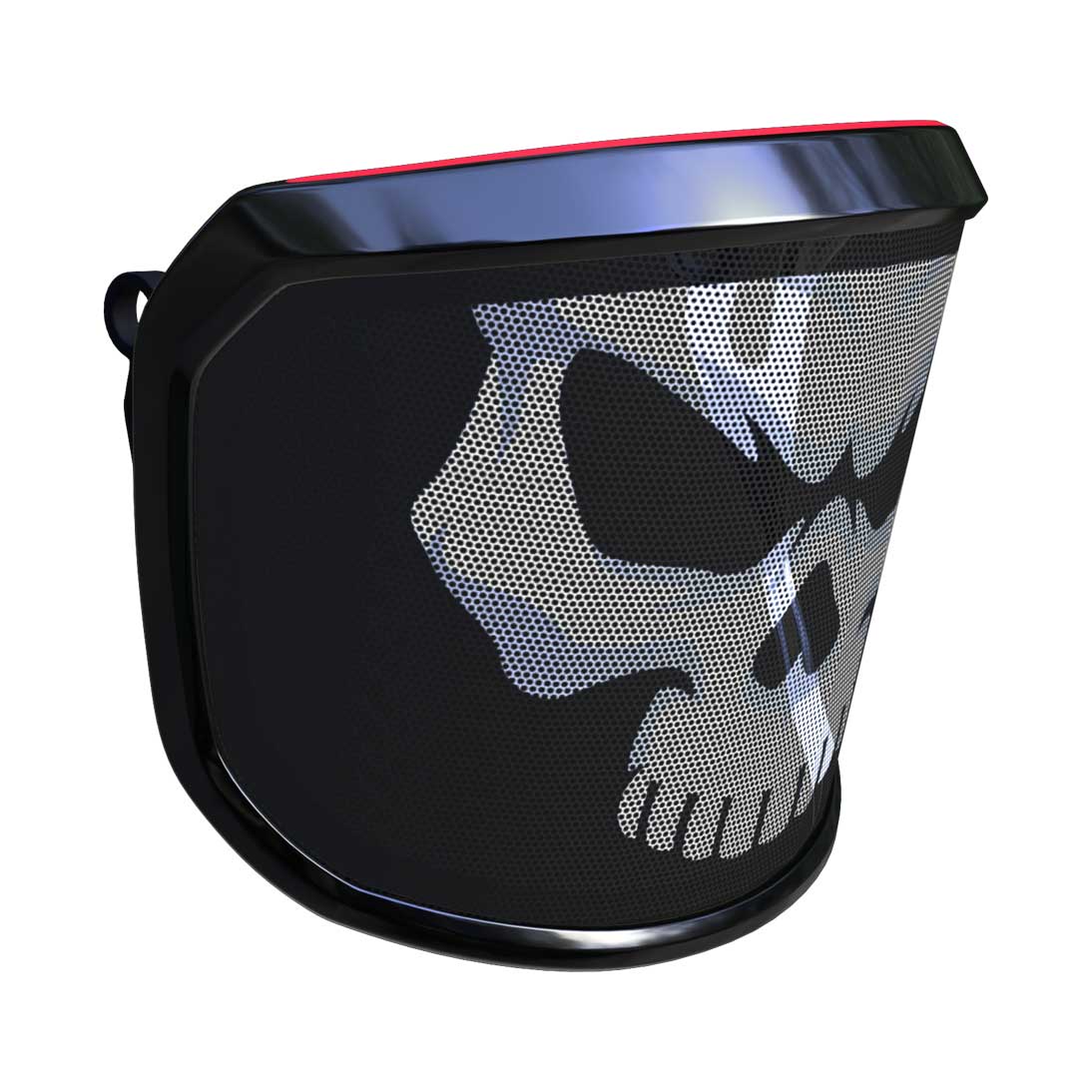 Visière PROTOS® Special Edition avec cadre noir et motif tête de mort blanche sur tissu en maille noire sur le côté droit
