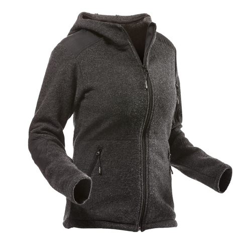 Wooltec Hooded Jacket Femmes anthracite avec épaulettes et coudières noires, fermeture éclair et capuche