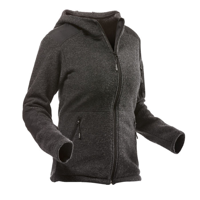 Wooltec Hooded Jacket Femmes anthracite avec épaulettes et coudières noires, fermeture éclair et capuche