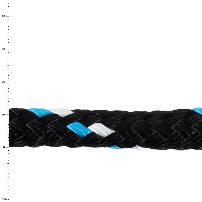 GEFA 2T PA Bleu, Corde tressée noire avec fils bleus et blancs