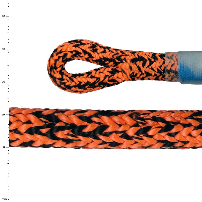Corde tressée Imori en orange et noir avec une boucle à l’extrémité