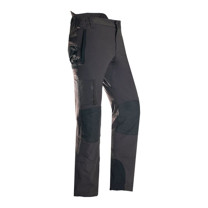 Pantalon d’escalade SIP, pantalon noir avec genoux renforcés et plusieurs poches, dont une avec fermeture éclair sur le côté