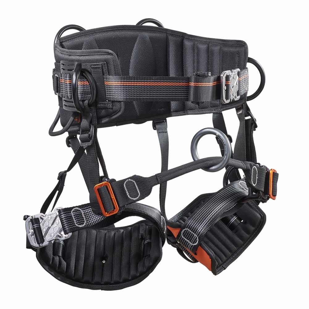 Harnais d’escalade Ignite Arb noir avec détails orange, ceinture et tours de cuisse rembourrés, fermoirs en métal et plusieurs anneaux de fixation