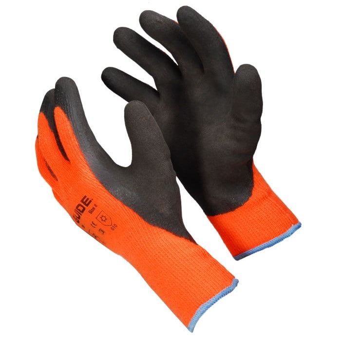 158 Gants de travail en latex Winter-Grip, orange avec revêtement en latex noir sur la paume et les doigts