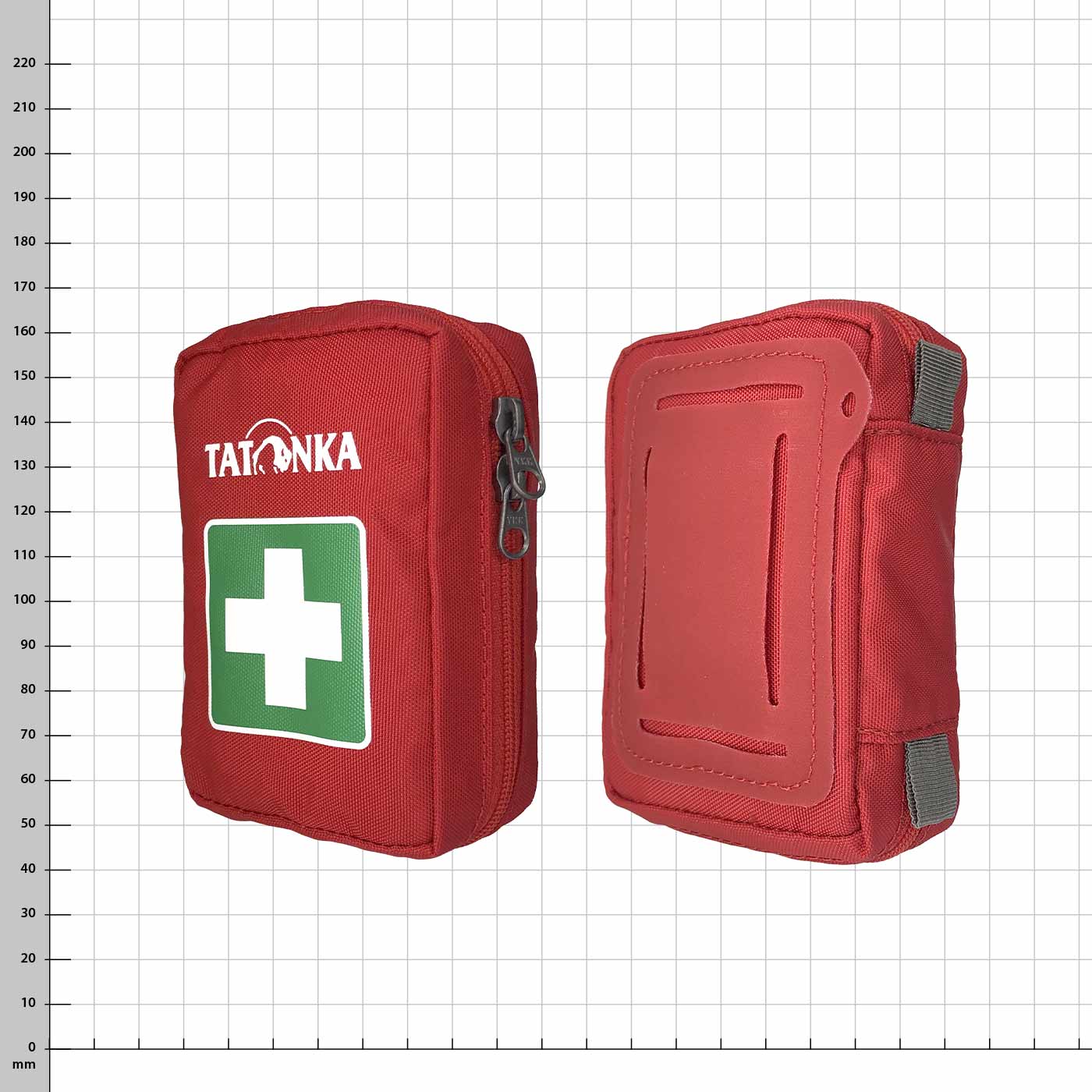 Ensemble de premiers secours Tatonka XS rouge avec croix blanche sur fond vert, recto et verso visibles