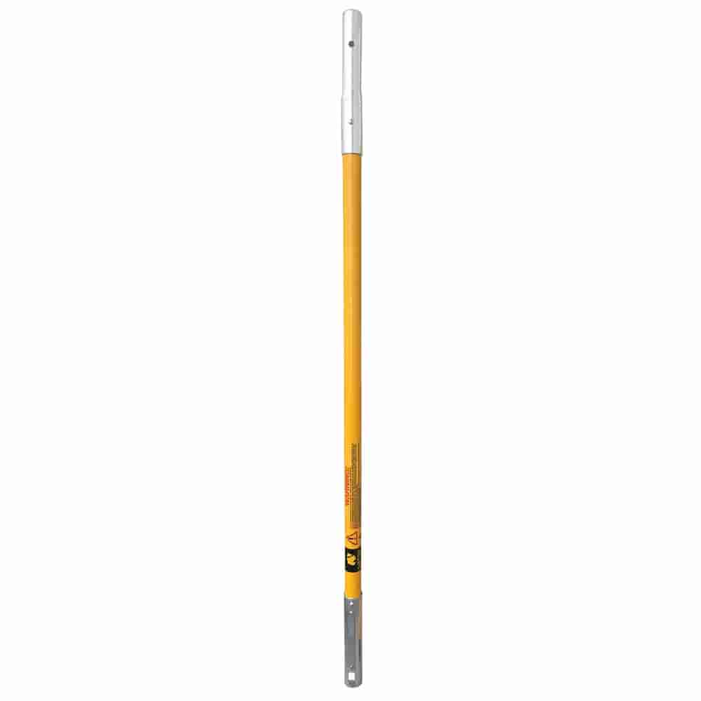 Le haut du mât Big Shot, un long mât jaune avec des extrémités argentées et un avertissement rouge et noir sur le mât