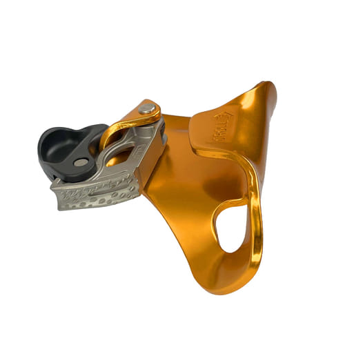 Via ferrata Croll L en or avec partie en plastique noir et partie en métal argenté, nom du produit Croll L visible de côté