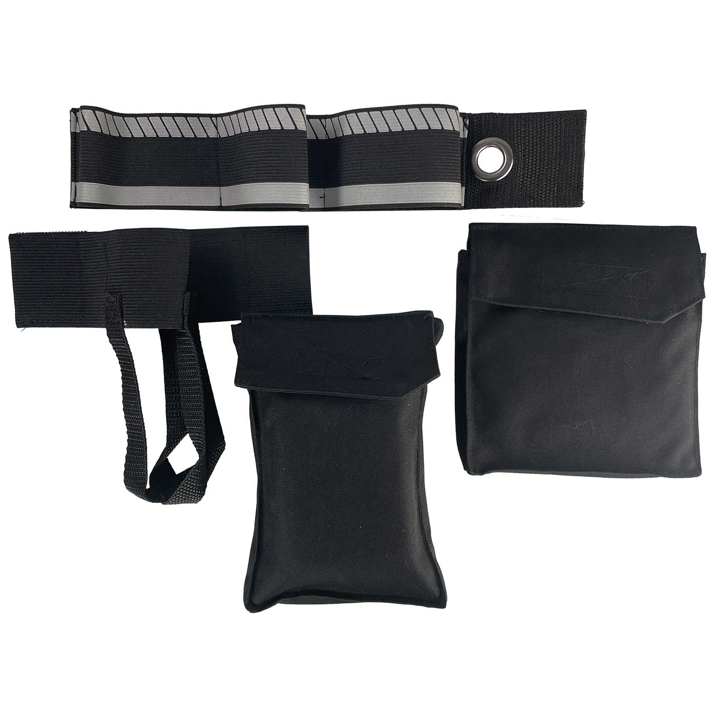 Ensemble de base My Gear Vest avec une sangle élastique noire avec motif réfléchissant et deux poches noires avec rabat