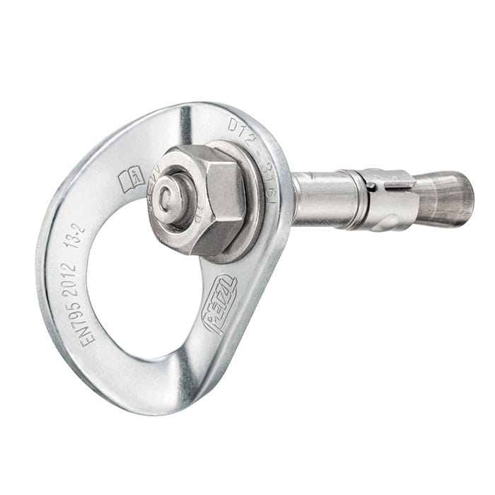 Coeur Bolt Stainless 12, ancrage en métal argenté avec œillet rond et bouchon à vis, nom du fabricant Petzl visible