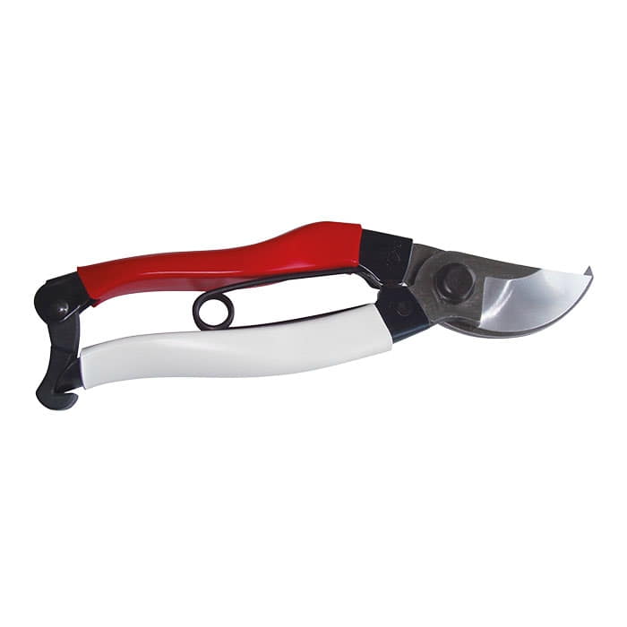 Sécateur Okatsune 20 avec manche rouge et blanc et lame argentée d’Okatsune, Side View