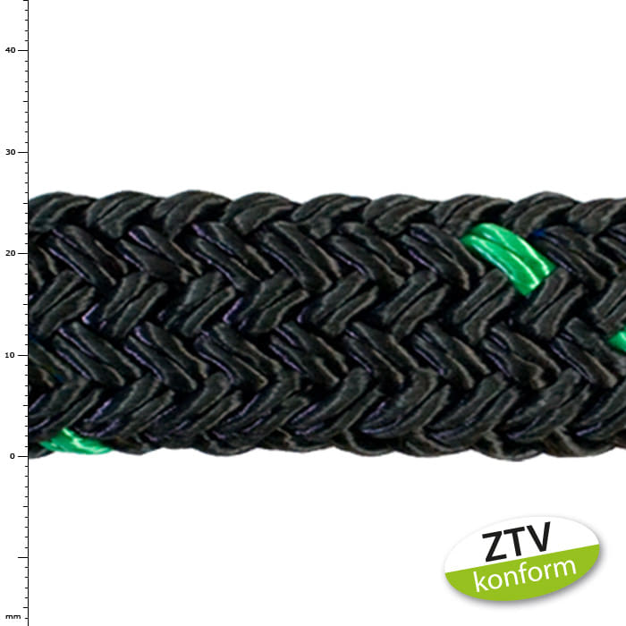 Corde tressée noire avec fils verts, nom du produit arbre de sauvegarde 8 t vert, fabricant non visible, type non visible