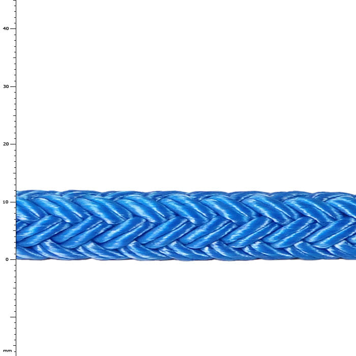 Corde tressée Tenex TEC 12 bleue, gros plan de la structure et du motif de la corde