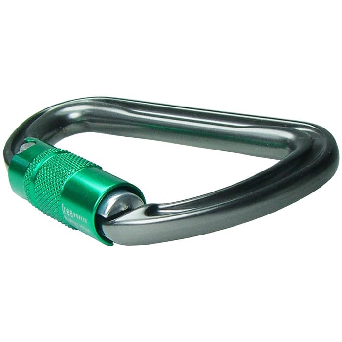 Mousqueton Shadow avec capuchon à vis vert, fabricant DMM, type non visible couché sur fond blanc