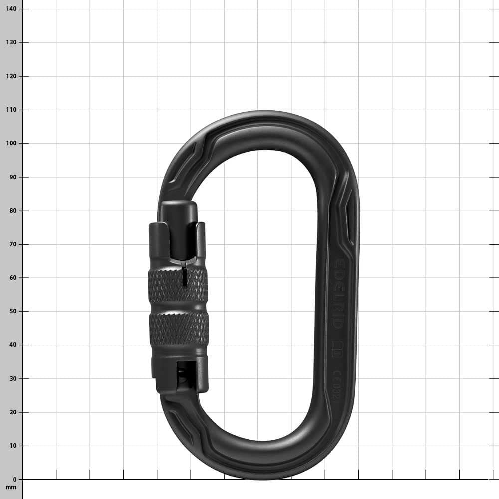 Mousqueton triple Oval Power 2500 de couleur noire avec forme ovale et bouchon à vis