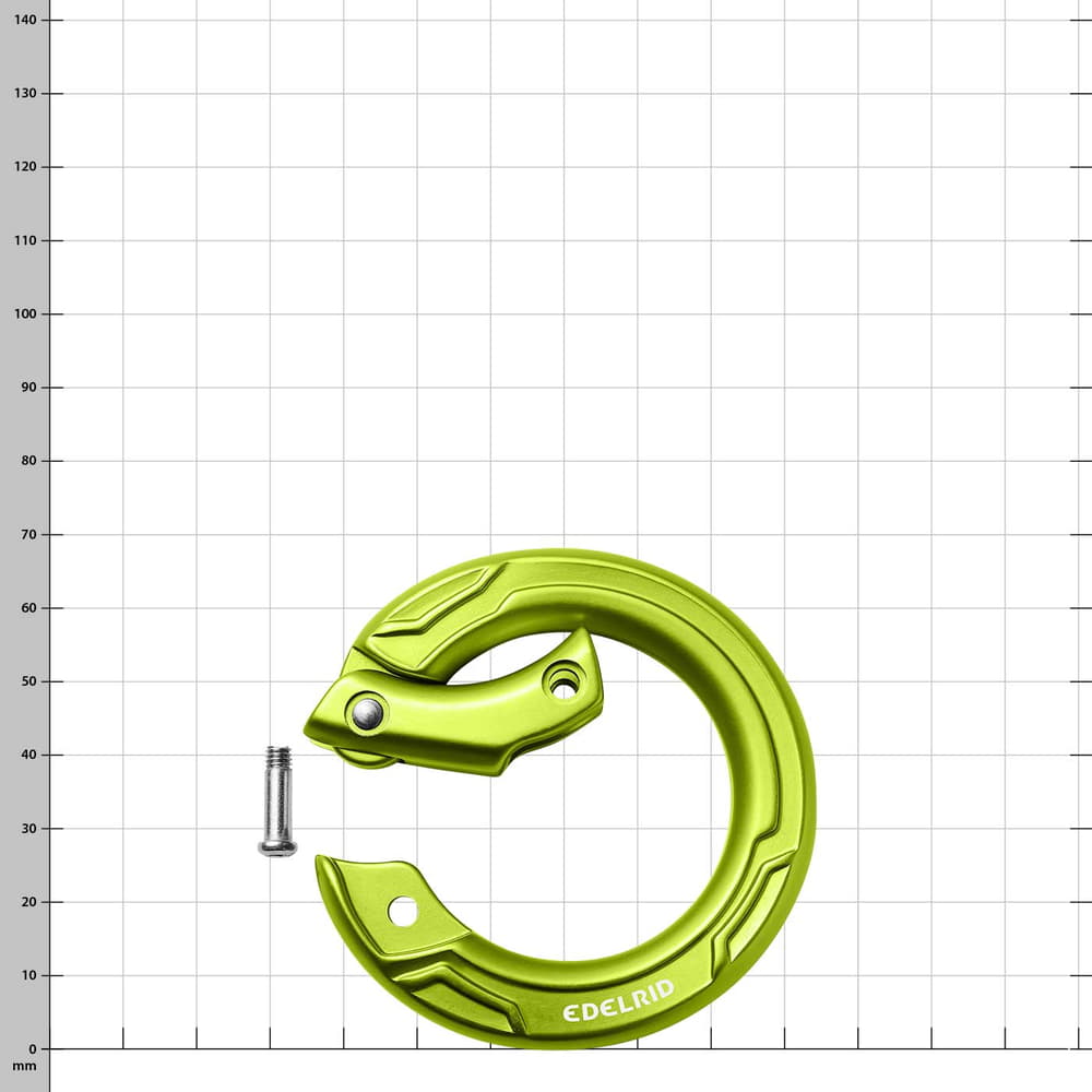 Mousqueton Edelrid Cupidon en vert ouvert avec vis à côté