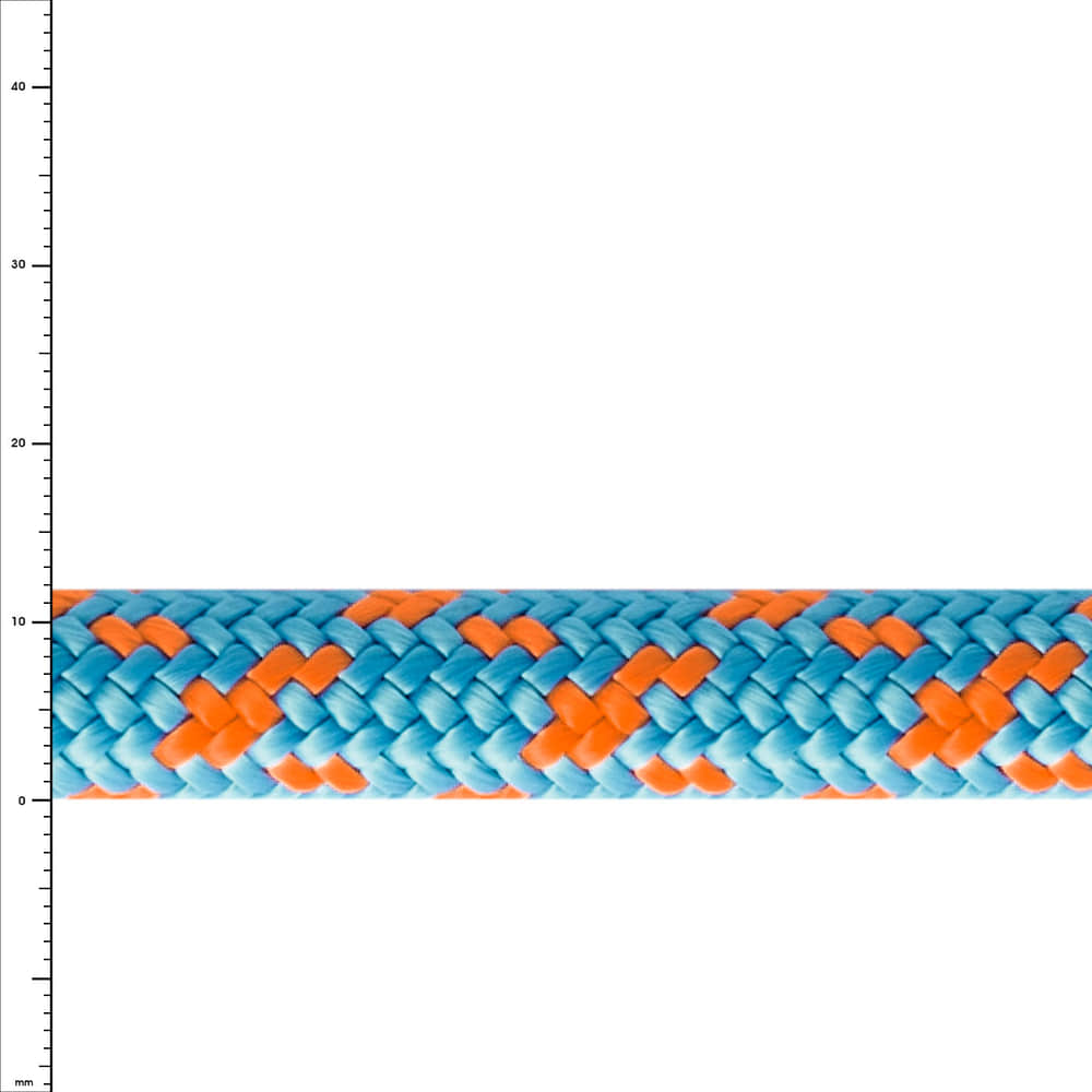 Bucco 11.8 Corde à motif bleu et orange, gros plan de tressage
