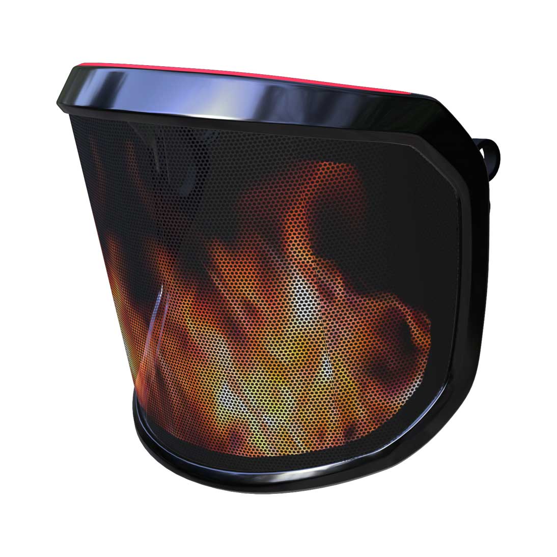 Visière PROTOS® Special Edition avec cadre noir et motif de flamme sur la visière depuis la diagonale droite