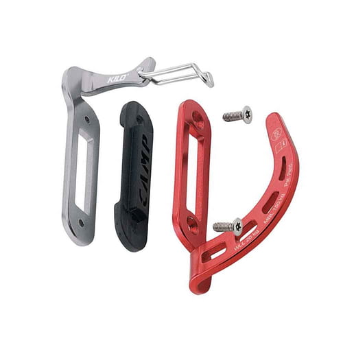 Set de via ferrata Kilo de Camp, pièces démontées en rouge, noir et argent avec deux vis