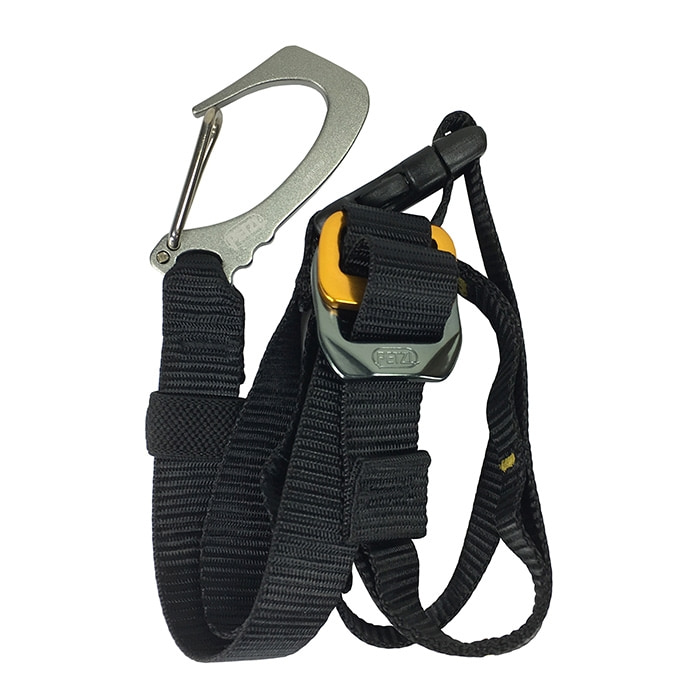 Knee Ascent Top Band, bande noire avec mousqueton en métal argenté et fermoir jaune et noir