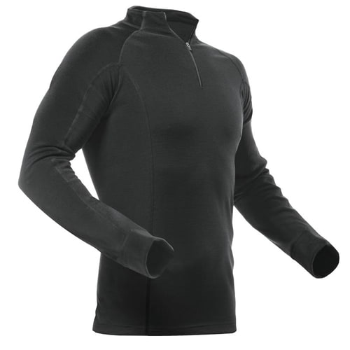 Chemise en modal mérinos à manches longues en noir avec demi-fermeture éclair et coutures ton sur ton
