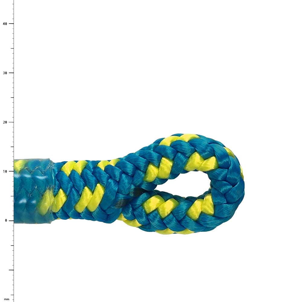 XP-e Aruba Splice, corde tressée bleue et jaune avec une boucle à l’extrémité