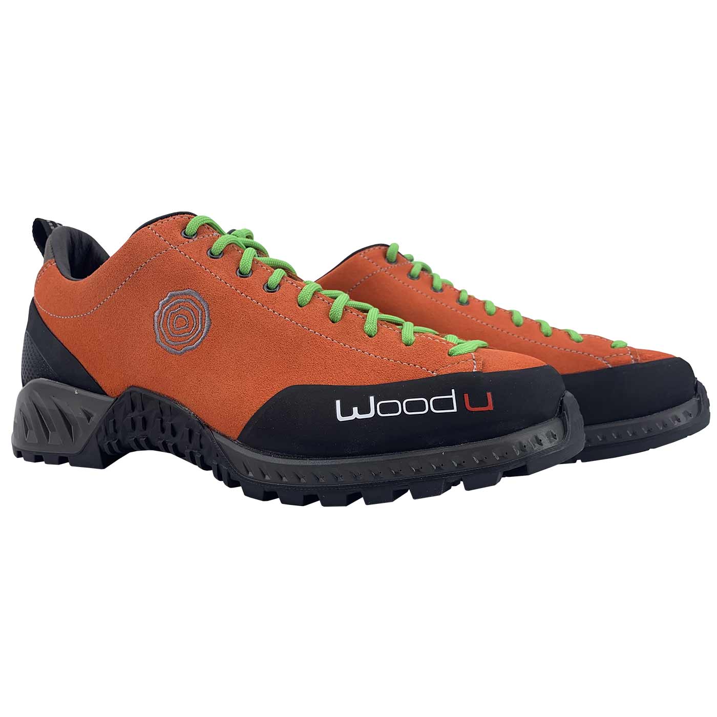 Woodu Feuille orange avec lacets verts, couple vue de face, fabricant Woodu