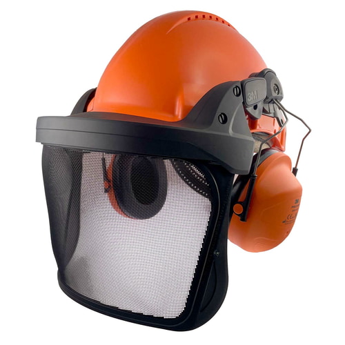 G3000 Complete Set Casque de sécurité orange avec écran facial noir et protection auditive orange 3M Peltor, vue latérale