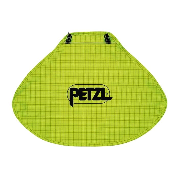 Orcellerie Petzl vert clair avec motif à carreaux noirs et logo Petzl noir au milieu