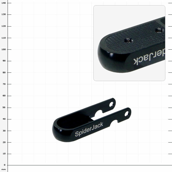 Coque SpiderJack 2.1, support en métal noir avec deux trous et lettrage SpiderJack sur le côté