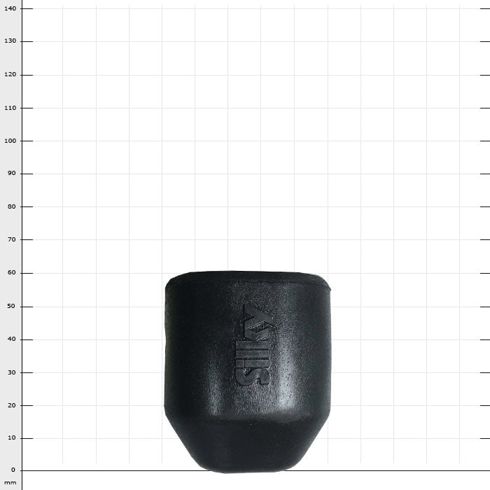 Tampon en caoutchouc Hayauchi 630, noir, cylindrique avec fond biseauté et estampage « AYLIS » sur la surface