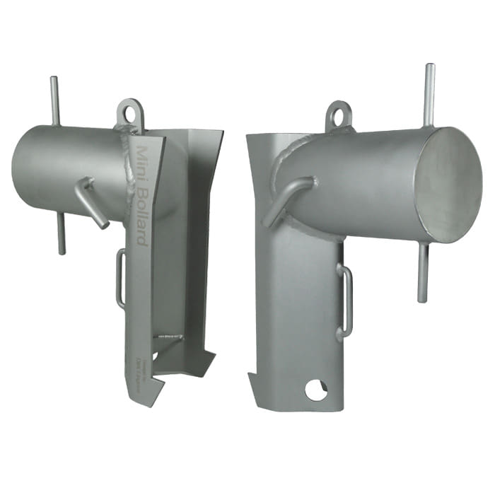 MiniBollard, Polle, appareil en métal gris avec corps cylindrique, deux pièces côte à côte